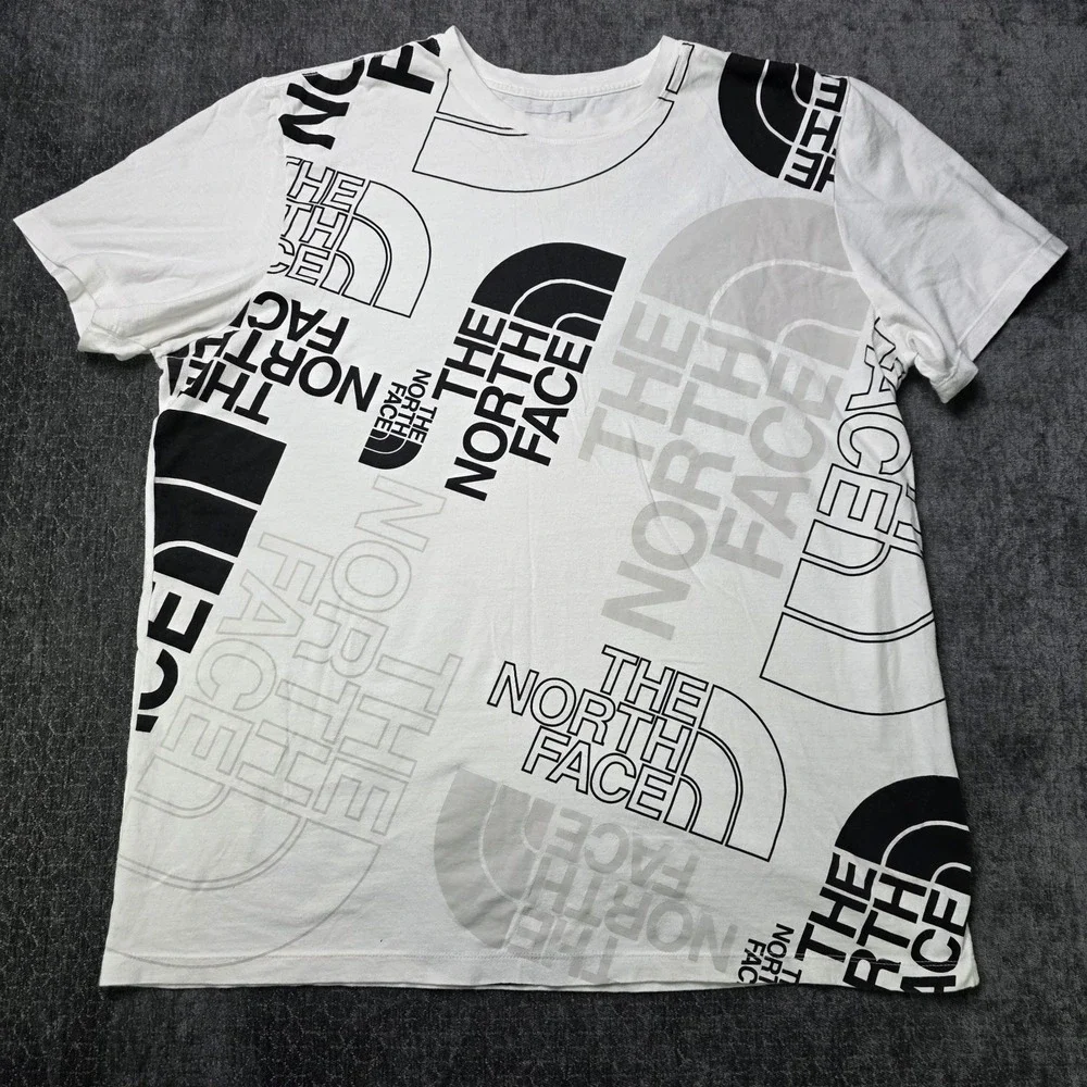 The North Face T Shirt Mens XL White Black AOP Allover Print Knit Cotton Street